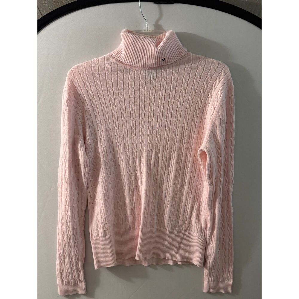 Tommy Hilfiger Women’s M Pink Cable Knit Turtleneck Sweater 100% Cotton